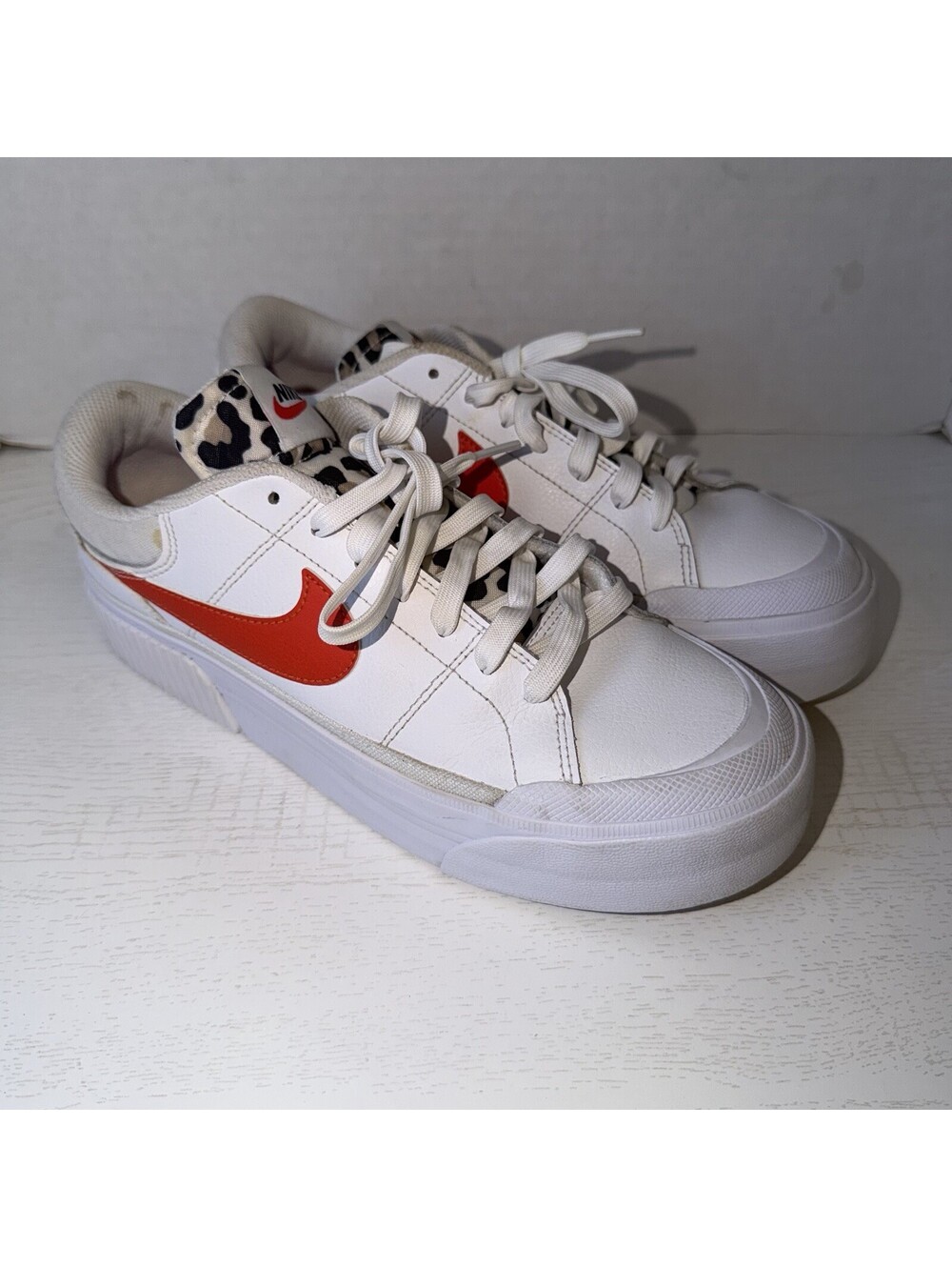 Nike Court Legacy Lift Shoes White/Team Orange Leopard Women's 9.5 DZ5203-10